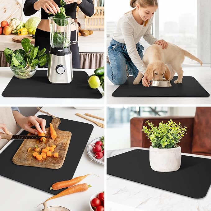 WISELIFE Dish Drying Mat Super Absorbent Drying Mat Large Dish Drying Mats for Kitchen Counter Easy Clean Dish Mat Kitchen Drying Mat16"x 24" Classic Black
