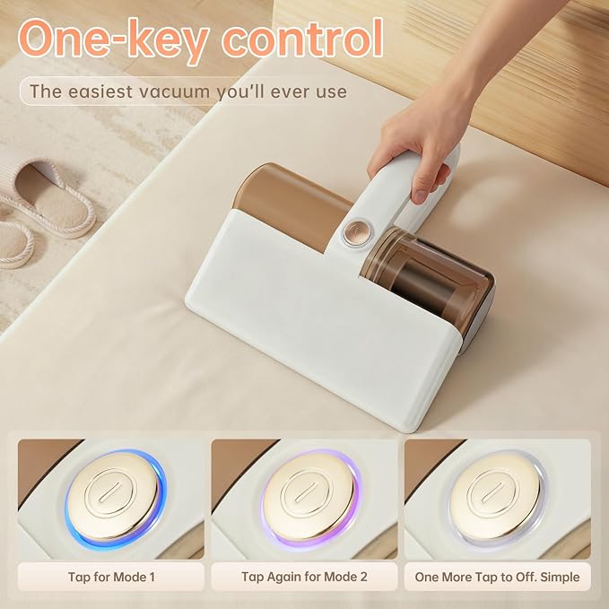 Lightweight Cordless Mattress Vacuum – 10Kpa Suction, 180° Flex Nozzle for Bed Sofa Car Seat Crevices, 30-Min Runtime, Magnetic Dustbin, HEPA Filter