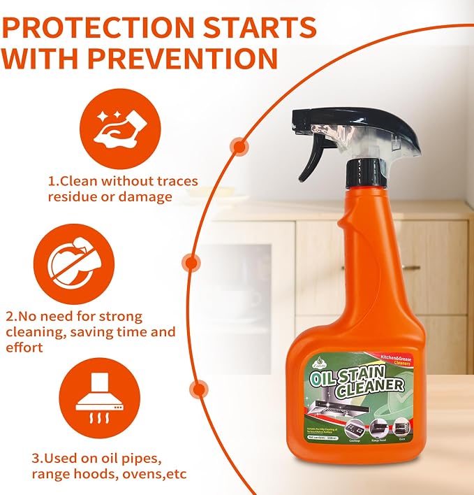 Heavy Duty Kitchen Degreaser Spray, Fast Acting Grease Remover for Stove, Oven & Range Hood, Cuts Tough Grease, for Outdoor Cooking and Grill Cleaner Degreasing (1PC)