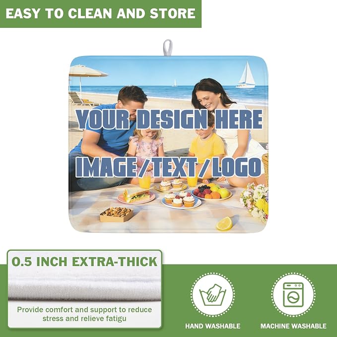 Custom Dish Drying Mat Design Your Photo Text Logo 16x18 Inch | Polyester，Absorbent Microfiber，for Kitchen Coffee Dining Bar Decor