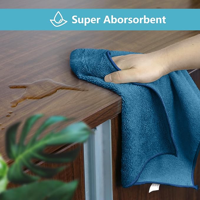 HOMEXCEL 50PK Microfiber Cleaning Cloth, Cleaning Rag for Home, 11.5x11.5in | Reusable, Lint Free, Scratch-Free and Highly Absorbent Towels for Kitchen, Window and Glass, Cars, Navy Blue