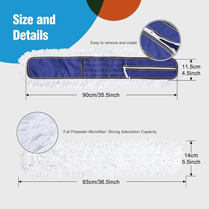 CLEANHOME Commercial 36" Microfiber Mop Pads, Blue, 2 Pieces | Just Fit CLEANHOME Industrial Dust Mop: B08R3F1ZZM,B0GL7WQZBY,B0GL7R3KKP,B08R3H69ZB