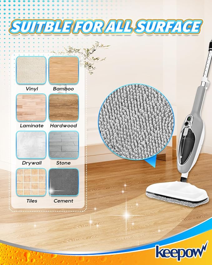 KEEPOW 5 Pack Steam Mop Replacement Pads Compatible with GorFanty Steam Mop Model GF-6610B/GF-6610, Washable and Reusable Microfiber Mop Replacement Pads Highly Absorbent for Multi-Surface