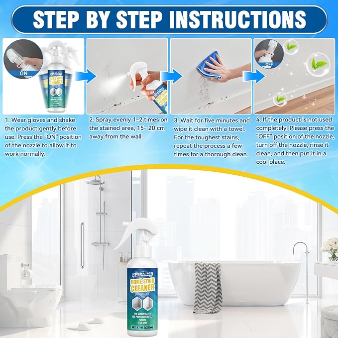 Powerful Mold Stain Cleaner, Multi-Surface Cleaning Spray for Walls, Tiles, Grout, Ceilings, Decks, Sinks, Brick and Washing Machines, Household Interior and Exterior Stain Remover, 6.76 FL Oz(200ml)