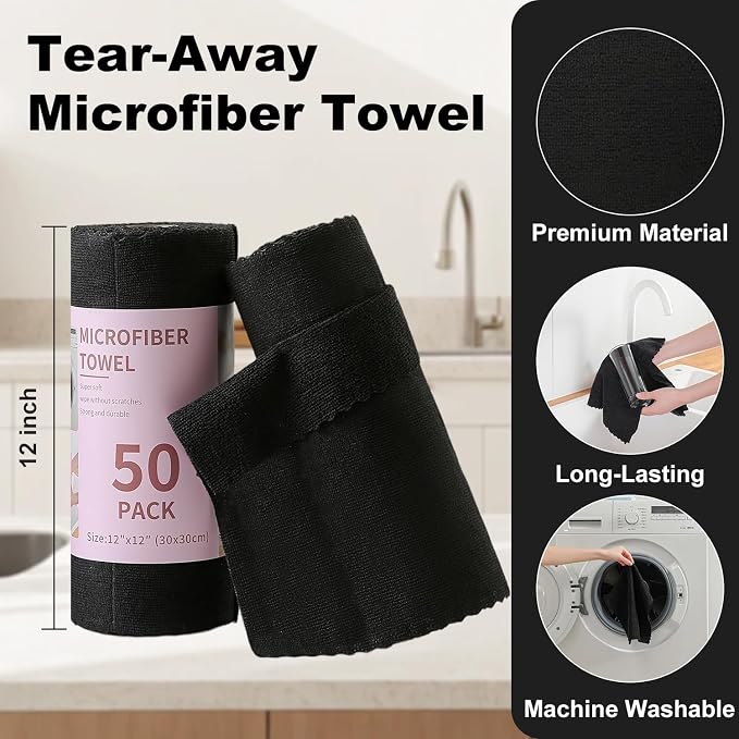Jessy Home 2 Roll Reusable Paper Towels,100 Sheets Tear Away Microfiber Cleaning Cloth, Lint Free Cleaning Rags for Kitchen, Dishcloth,Household Cleaning Supplies