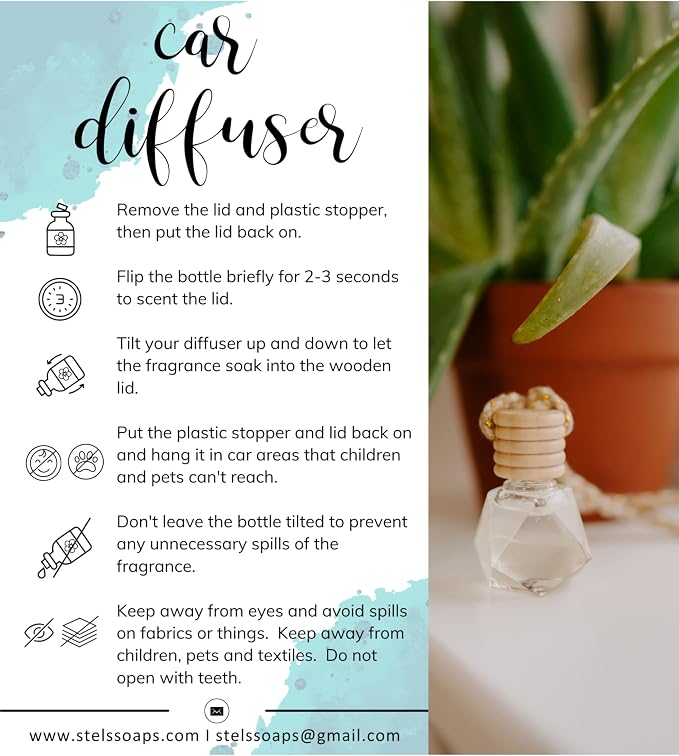 Hanging Car Diffuser Air Freshener Peppermint Essential Oil Fragrance - Perfect for car, small room or as a gift. Long lasting scent with wooden diffuser cap.