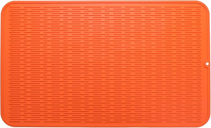 MicoYang Silicone Dish Drying Mat for Multiple Usage,Easy clean,Eco-friendly,Heat-resistant Silicone Mat for Kitchen Counter or Sink,Refrigerator or Drawer Liner Orange 3XL 28 inches x 18 inches
