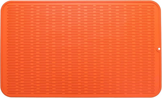 MicoYang Silicone Dish Drying Mat for Multiple Usage,Easy clean,Eco-friendly,Heat-resistant Silicone Mat for Kitchen Counter or Sink,Refrigerator or Drawer Liner Orange 3XL 28 inches x 18 inches