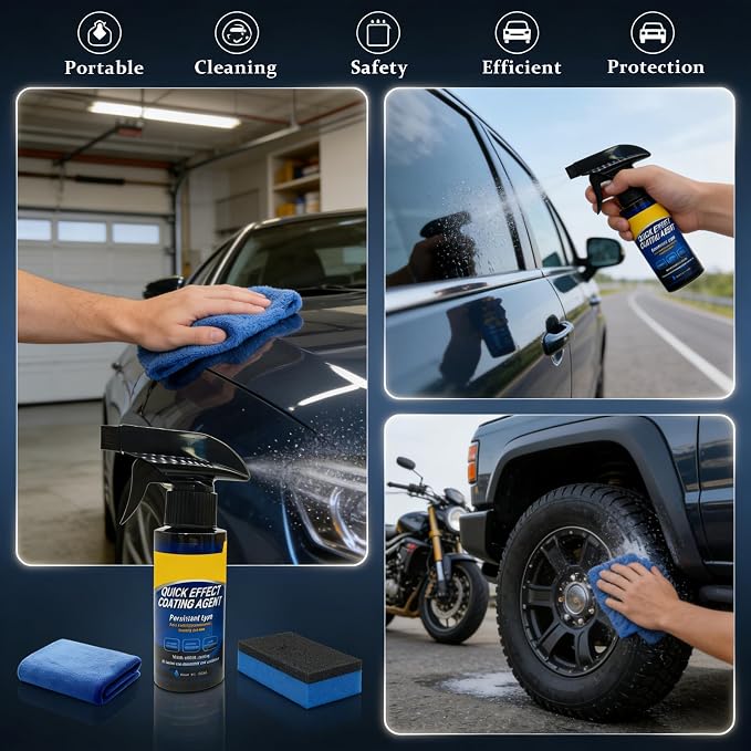 Quick Effect Coating Agent for Car, Quick Effect Coating Agent,Waterless Wash & Polish,Car Coating Spray for Shine & Protection,Quick Acting Paint Protection and Glass Cleaner(1Pack:120ml+Brush+Towel)