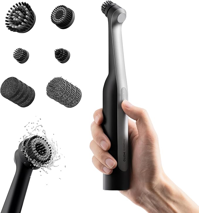 HOTO Wand™ Cordless Spin Scrubber, Electric Grout Cleaning Brush, IPX7 Full Body Waterproof Bathroom Scrubber, 12 Brush Heads Power Scrubber for Grout, Tiles, Corners, Crevices