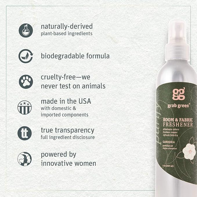Grab Green Room and Fabric Freshener Spray, Gardenia, 3 x 7 oz Bottles | Plant & mineral-based, Odor Eliminator, Naturally derived, Made in USA