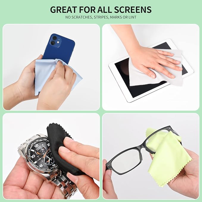 18 Pack Microfiber Cleaning Cloths (7" x 6") Multicolor Glasses Cleaning Cloth for Eyeglasses, Camera Lens, Cell Phones, Laptops, LCD TV Screens and More