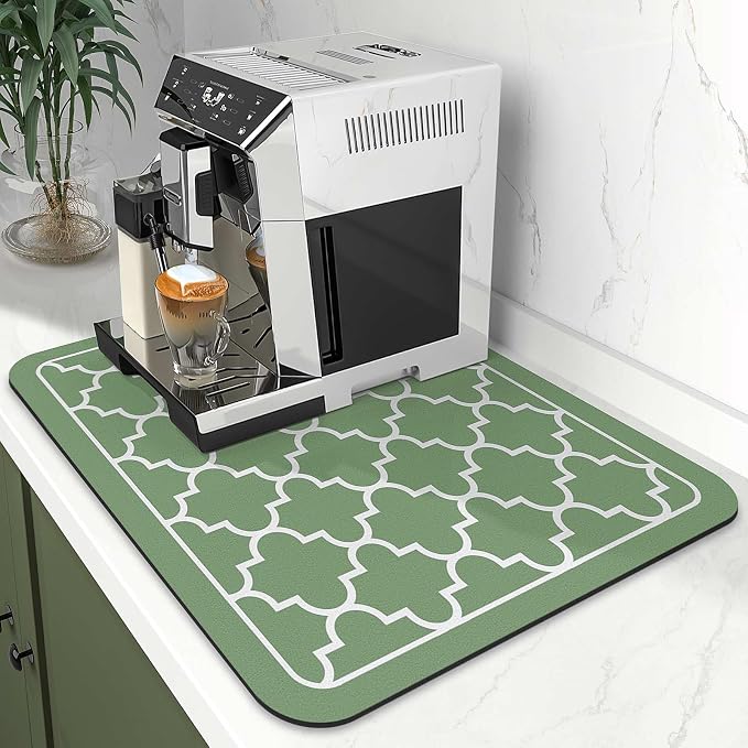 WISELIFE Dish Drying Mat Super Absorbent Drying Mat Large Dish Drying Mats for Kitchen Counter Easy Clean Dish Mat Kitchen Drying Mat15"x 18" Stylish Green