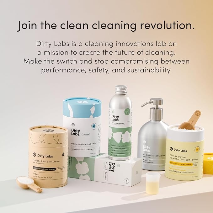 Dirty Labs | Probiotic Toilet Bowl Cleaner Powder | with Phytolase Bio Enzymes | 24 Doses | Septic-Safe, Biodegradable, Bleach-Free | Verdure Scent (Cassis. Tuberose. Birch.)