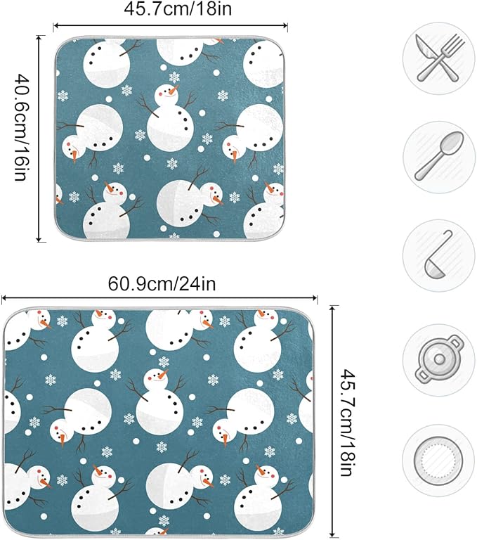 Super Absorbent Dish Drying Mat, Microfiber 23 Fast-Drying Dish Mat, 16" x 18", Kitchen Dish Drying Pad, Snowman Snowflake Cute Christmas Holidays…