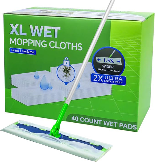 40 Count XL Wet Mopping Cloths for Swiffer Sweeper XL Mop | Disposable X-Large Wet Pad Refills - Multi-Surface Wet Wipes Refill for Floor Cleaning.（Only pads, not including mop）