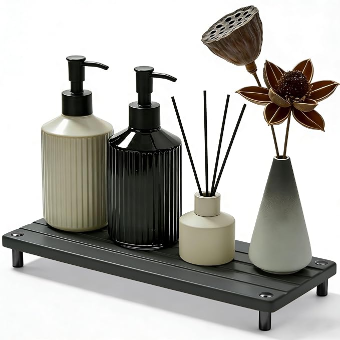 Durable Kitchen Sink Organizer, Instant Dry Sink Caddy for Bathroom Counter, Diatomite Stone Drying Tray, Upgrade Water Absorbing Stone Tray for Sink, Anti-Slip Stone Soap Tray -Dark Gray