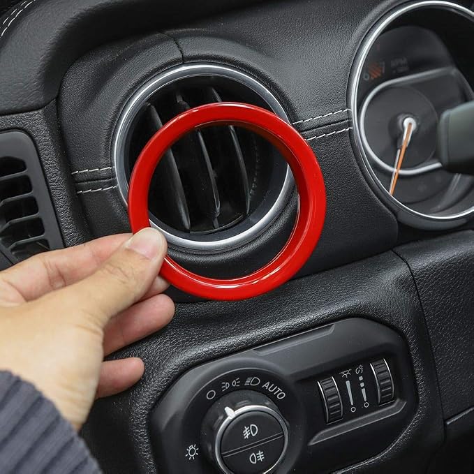 JeCar Interior Trim Kit Dashboard Air Conditioner Vent Ring Interior Accessories Compatible with Jeep Wrangler 2018-2023 JL & 2020-2023 Gladiator JT, Red