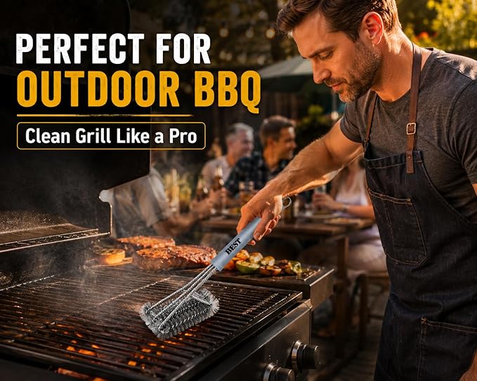 Best BBQ Grill Brush Stainless Steel 18" Barbecue Cleaning Brush w/Wire Bristles & Soft Comfortable Handle - Perfect Cleaner & Scraper for Grill Cooking Grates