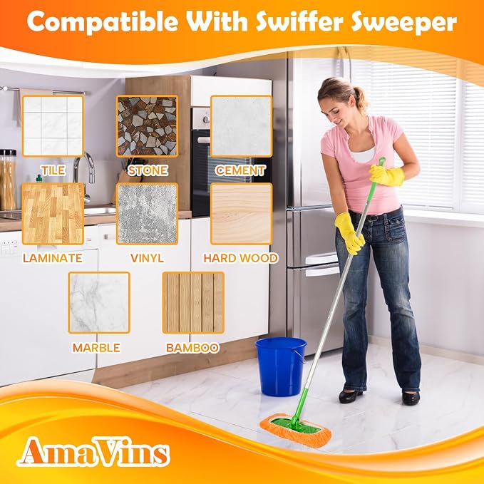 AmaVins 5 Pack Reusable Microfiber Mop Pads Compatible with Swiffer Sweeper, Wet and Dry Flat Cover, Washable Pads for Surface/Hardwood Floor Cleaning (Mop is Not Included)