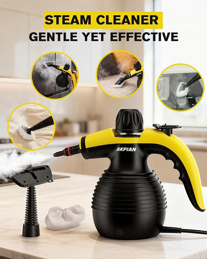 Handheld Steam Cleaner, 221°F Steamer with 10 Accessories & Safety Lock