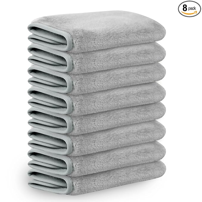 Nugilla Makeup Remover Cloths, 8 Packs Makeup Remover Towels Reusable Face Wash Cloth, Soft Microfiber Face Cloth for Women(Light Grey)