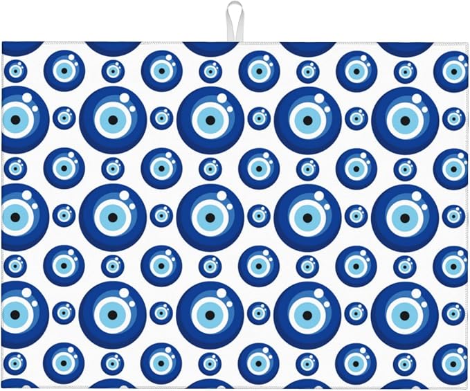 Blue Evil Eyes Microfiber Dish Drying Mat for Kitchen Counter 18"x24" Funny Dishes Pad Dish Drainer Rack Mats Absorbent Washable Reusable