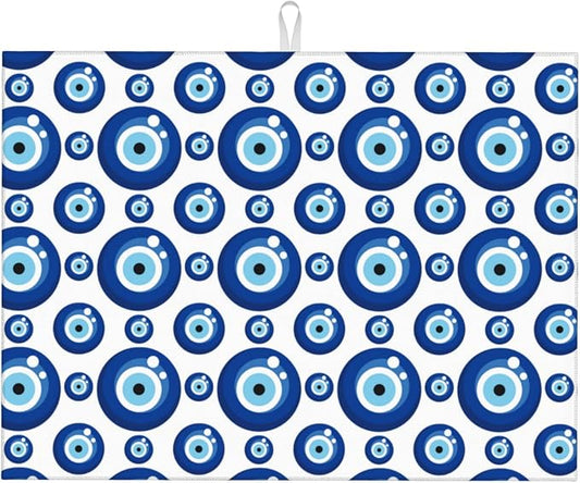 Blue Evil Eyes Microfiber Dish Drying Mat for Kitchen Counter 18"x24" Funny Dishes Pad Dish Drainer Rack Mats Absorbent Washable Reusable