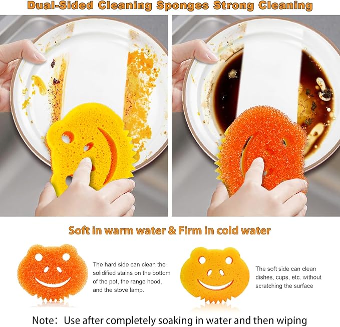 5 Pack Scrub Sponge, Dual-Sided Temperature Controlled Kitchen Sponge for Dishes, Frog Bulk Sponges Household Cleaning Pads,Multi-Functional Premium Cleaning Sponges
