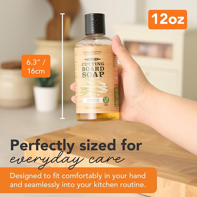 CLARK'S Cutting Board Organic Soap - Enriched with Lemongrass Extracts - Cleaner for Kitchen Countertops, Butcher Blocks, Bamboo, Wooden Bowls and Utensils - Cleans and Restores Wood - Food Safe