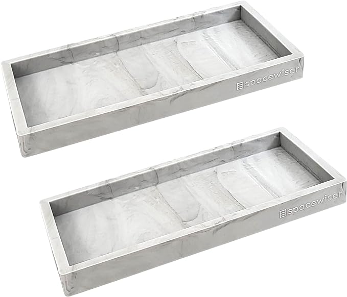 Spacewiser Countertop and Vanity Tray - 2 PC Small 7.7" Silicone Bathroom Trays, Kitchen Soap Tray, Dish Sponge Soap Holder Kitchen Sink Organizer Caddy, Bathroom Counter Trays for Lotion Dispenser