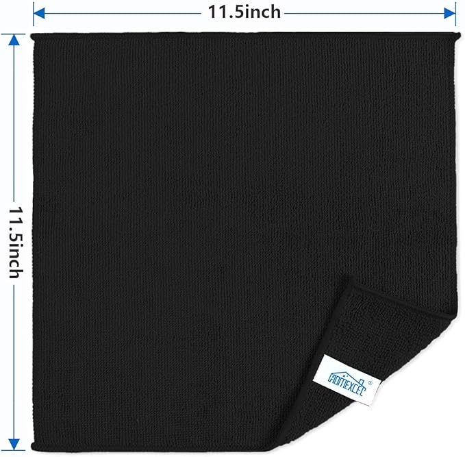 HOMEXCEL Black Cleaning Rags 5 Pack, Highly Absorbent Microfiber Cleaning Cloth for Kitchen, Lint Free, Scratch-Free, Reusable Microfiber Towels for House, Window and Glass, Cars, 11.5 X11.5 inch
