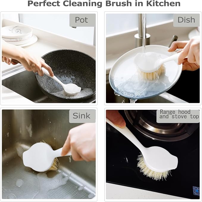 Facjoleco Dish Brush with Handle, Pot Brush, 2 Pack Kitchen Scrub Brushes for Cleaning, Dish Scrubber with Soft Bristles for Sink, Pots, Pans