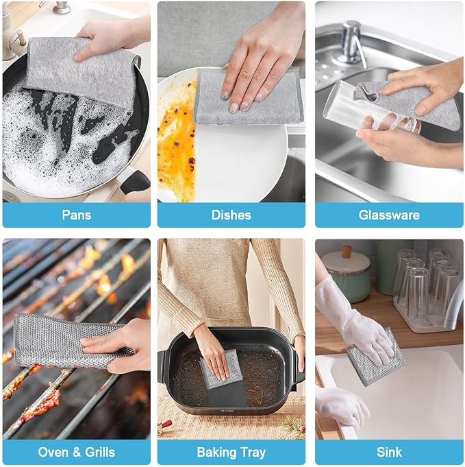 AIDEA Non Scratch Wire Dishcloth 12PK, Wire Dishwashing Rag for Wet and Dry, Dual Sided, Washable Dish Rags, Cleaning Pads Steel Scrubber for Cookware, Sinks, Dishes, Stove Tops, 7"×8"