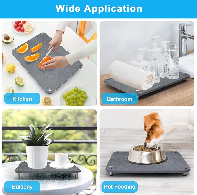 3Pcs Nesting Stone Drying Mat for Kitchen Counter, Quick Drying Stone Dish Drying Mat with Non-Slip Feet, Super Absorbent Heat Resistant Diatomaceous Earth Dish Drying Mat for Dishes, Bottles-Curve