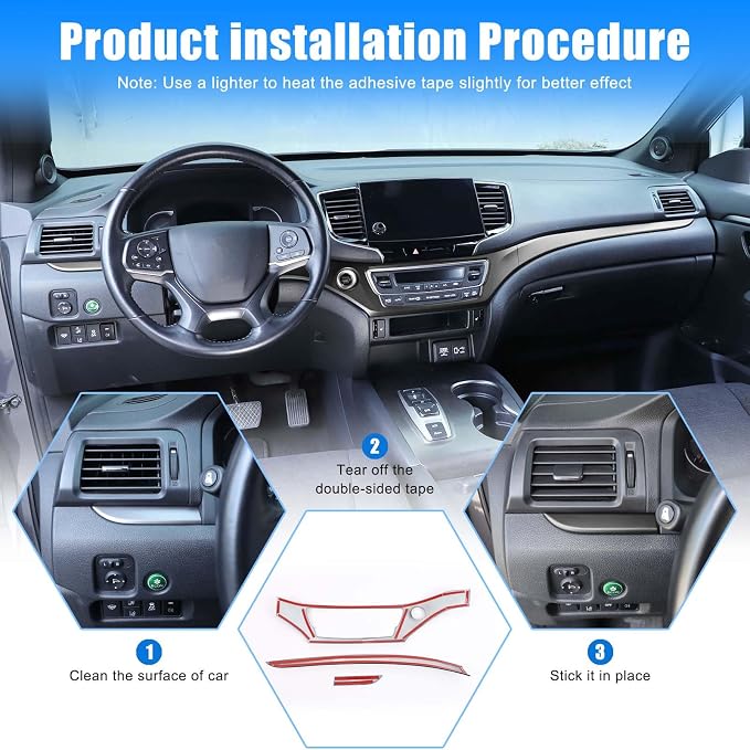 Center Console Dashboard Panel Strip Trim for Honda Pilot 2016-2022 Interior Decorative Cover Protector Accessories Anti Scratch ABS Material (Matte Black)