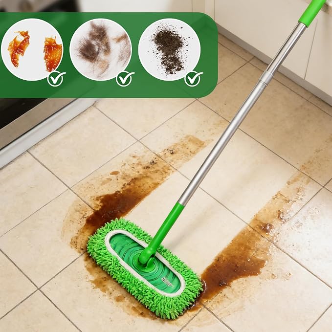 Septo 8Pcs Reusable Microfiber Mop Pads, Replacement Compatible with Sweeper Mop, Refills & Washable Dry Sweeping Cloths for Surface Hardwood Floor Cleaning(Grass Green)
