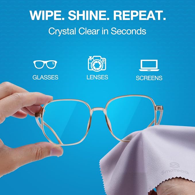 SmoTecQ 32 Pack Microfiber Cleaning Cloths for Glasses (Individually Wrapped) - Premium Optical Lens Cleaner for Screens, iPhone, iPad, Camera & Eyeglasses - Washable & Lint Free (Black & Grey)