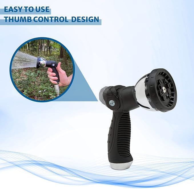 Morvat Garden Hose Nozzle Sprayer with 10 Spray Patterns, Slip Resistant Thumb Controlled Grip with On/Off Lock, Heavy-Duty High Pressure Water - Flow Control for Plants, Lawn, Pets, Cars - 2-PACK