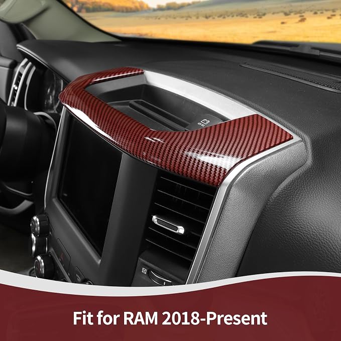for RAM Center Dashboard Storage Bin Trim Cover Fit for RAM 2018-Present Red Carbon Fiber Interior Accessories