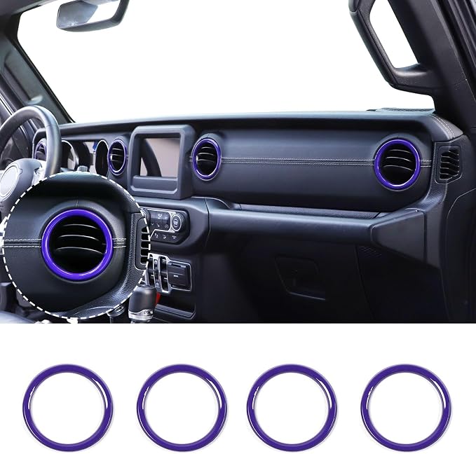 JeCar Interior Trim Kit Dashboard Air Conditioner Vent Ring Interior Accessories Compatible with Jeep Wrangler 2018-2023 JL & 2020-2023 Gladiator JT, Purple