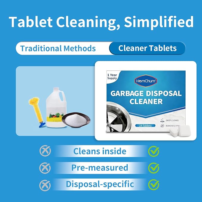 Garbage Disposal Cleaner and Deodorizer Tablets 24 Pack, 1 Year Supply, Lemon Scent Foaming Disposal Cleaner, Sink Cleaner