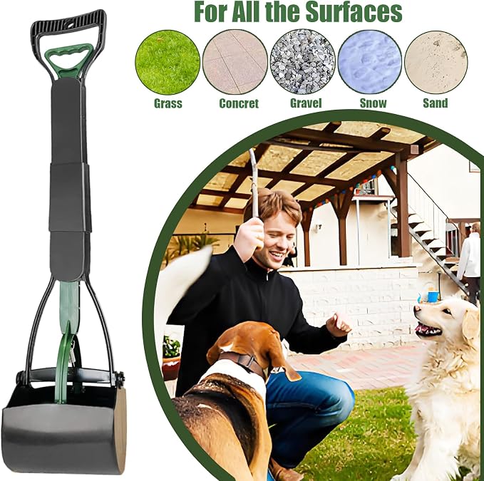 ienjoyed Dog Pooper Scooper for Large Medium & Small Dogs Heavy Duty,Long Handled Dog Poop Scooper for Grass,Durable Dog Poop Pick Up Tool (Dark Green)