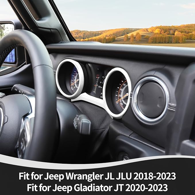 RT-TCZ for Jeep JL Dashboard Instrument Panel Gauges Trim Ring Cover for Jeep Wrangler JL JLU Gladiator JT 2018-2023 White Interior Accessories 3pcs