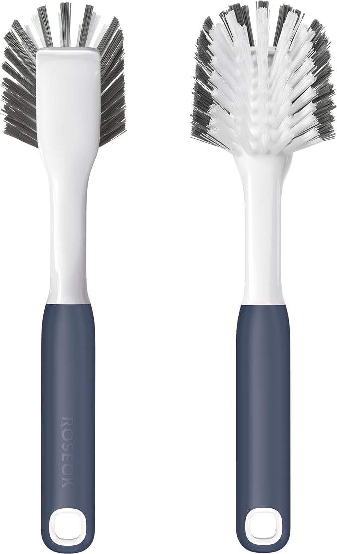ROSEOK Dish Brush, Dish Scrubber, Nylon Bristles with Built-in Scraper | For Cleaning Dishes, Pots, Non-Stick Pans and Sinks, Navy Blue, 2 Pack
