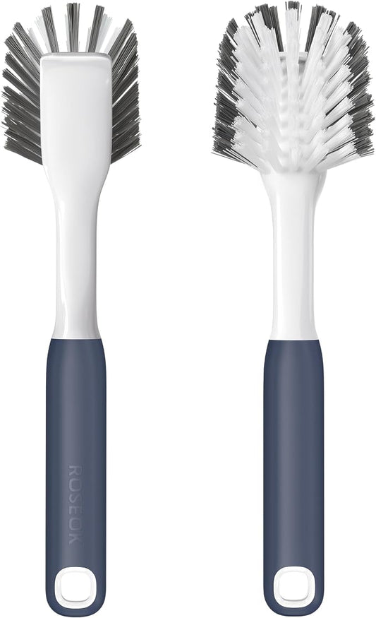 ROSEOK Dish Brush, Dish Scrubber, Nylon Bristles with Built-in Scraper | For Cleaning Dishes, Pots, Non-Stick Pans and Sinks, Navy Blue, 2 Pack