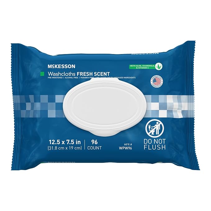 McKesson Washcloth Wipes, Scented, 96 ct | Disposable Wet Wipes for Adults, Alcohol-Free, No-Rinse Formula, Snap Lid Soft Pack