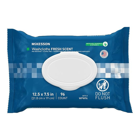 McKesson Washcloth Wipes, Scented, 96 ct | Disposable Wet Wipes for Adults, Alcohol-Free, No-Rinse Formula, Snap Lid Soft Pack