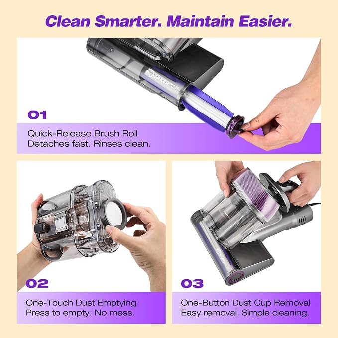SakerPlus Powerful Bed Vacuum Cleaner,16KPa Mattress Vacuum with 36,000 Pulses/Min Beating & 140°F Warm Air, 3-Cup Cyclone System, Smart Display, Handheld Vacuum for Bed Sofa Couch Pet Hair