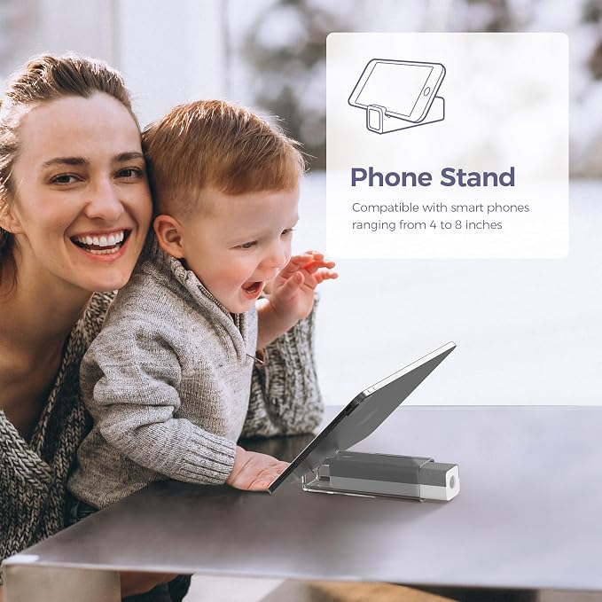 CLICK CLEAN Screen Cleaner Spray with Phone Stand Case & Microfiber | 2-in-1 Cleaner & Phone Stand, Streak-Free Cleaning, Gentle Formula, For Phone Laptop Tablet Screens, Grey & Dark Blue, 0.5oz